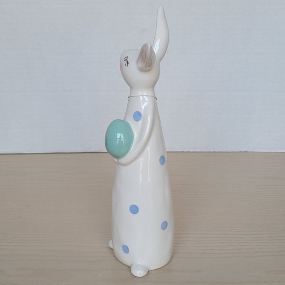 Martha Stewart Ceramic Dotted Easter Bunny Rabbit With Blue Egg Figurine 10.5" - Picture 4 of 13